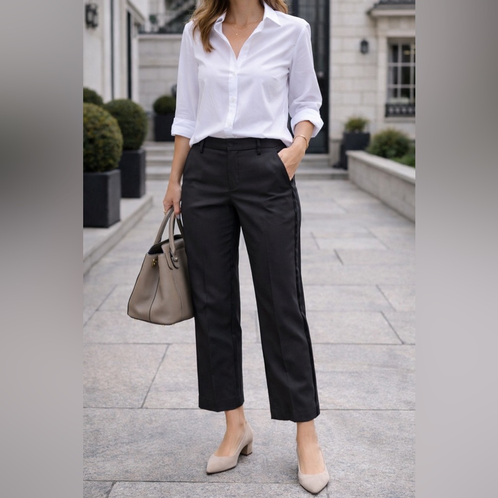 T by Alexander Wang Black Tailored Trousers Satin Side Stripe Slim Dress Pants 4